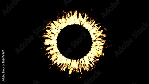A fire ring on a black background. 3D animation