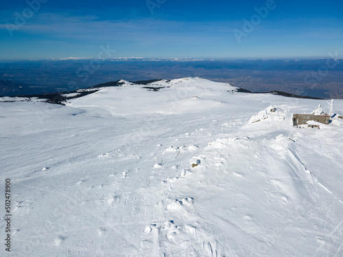 Aerial Winter view of Vitosha Mountain near Cherni Vrah peak, Bulgaria