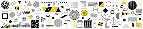 Abstract geometric shapes. Set of vintage, memphis design, retro elements for web. Collection of vector illustration.