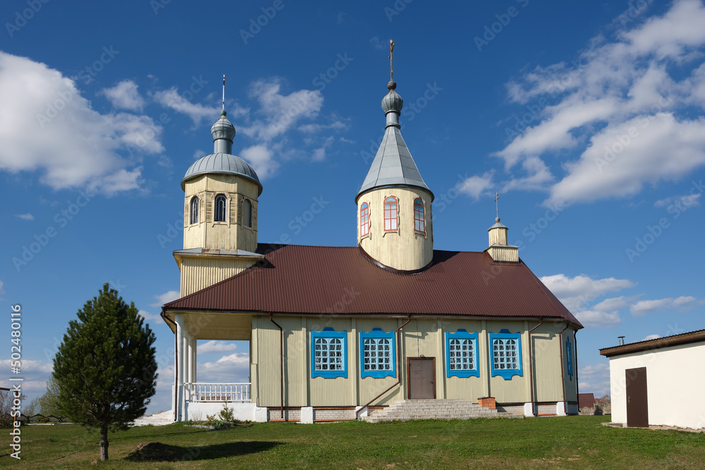 Old ancient wooden church of the Nativity of John the Baptist in Olekhnovichi, Minsk region, Belarus