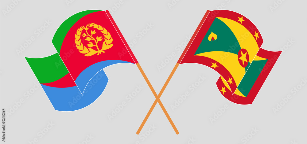 Crossed and waving flags of Eritrea and Grenada Crossed and waving flags of Eritrea and Grenada