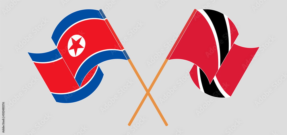 Crossed and waving flags of North Korea and Trinidad and Tobago Crossed and waving flags of North Korea and Trinidad and Tobago