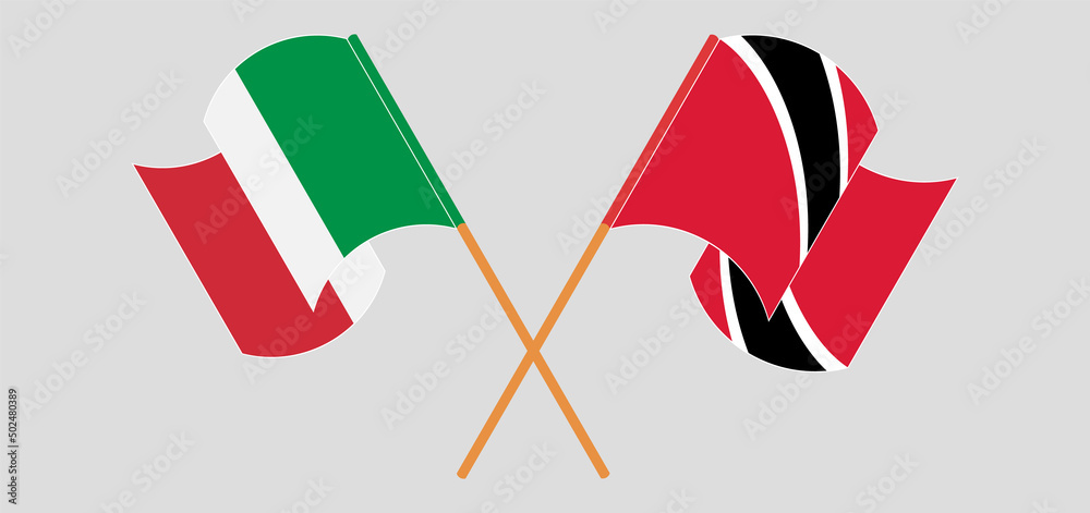 Crossed and waving flags of Italy and Trinidad and Tobago Crossed and waving flags of Italy and Trinidad and Tobago