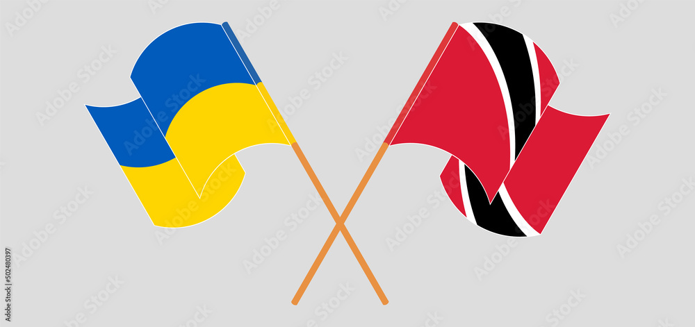 Crossed and waving flags of Ukraine and Trinidad and Tobago Crossed and waving flags of Ukraine and Trinidad and Tobago