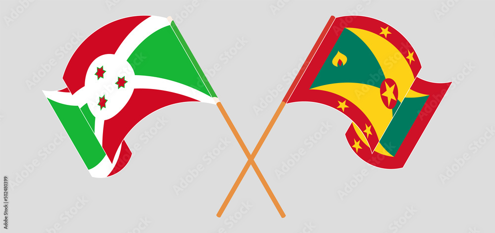 Crossed and waving flags of Burundi and Grenada Crossed and waving flags of Burundi and Grenada