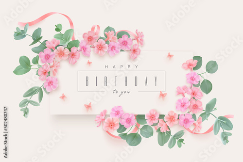 Happy birthday greeting card with flowers