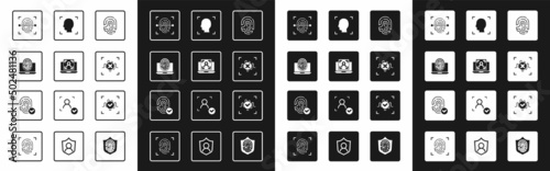 Set Fingerprint, Laptop with face recognition, fingerprint, Rejection voice, Face, Voice and icon. Vector