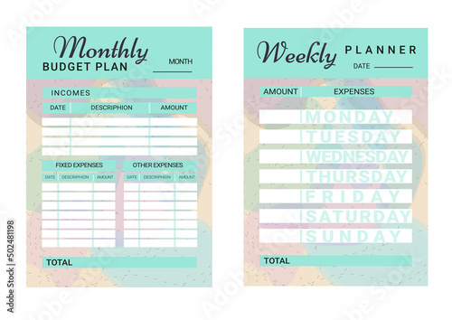 Personal monthly and weekly budget planner in a4 size Finance income and expenses