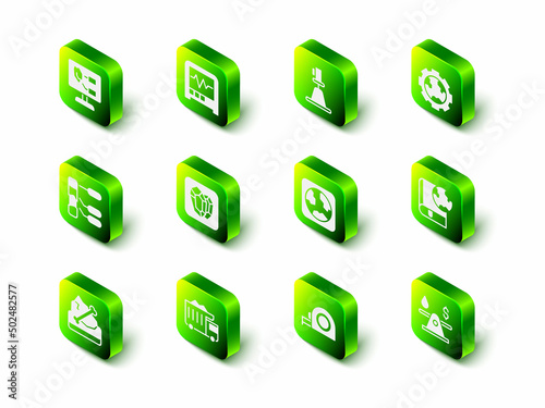 Set Seismograph, Tacheometer, theodolite, Gear wheels and earth, Earth globe book, Oil money, Roulette construction and Mining dump truck icon. Vector