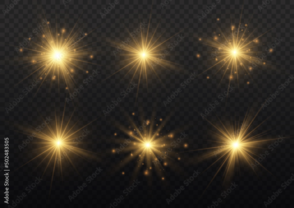 Naklejka premium Yellow sparks sparkle, golden star rays, sun light