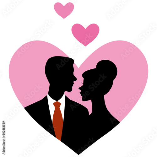 Silhouette of the man and woman in the heart mark