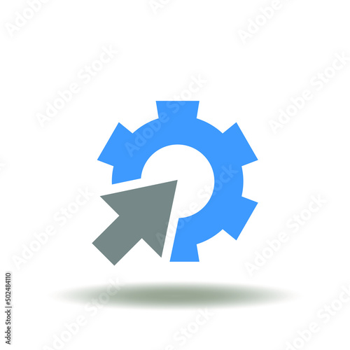 Vector illustration of gear with integrate arrow. Icon of modern innovative information technology integration.