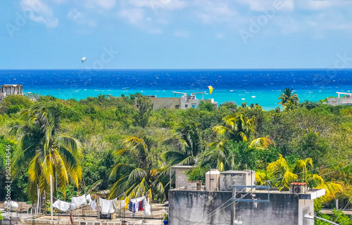 Cityscape caribbean ocean and beach panorama view Playa del Carmen. photo