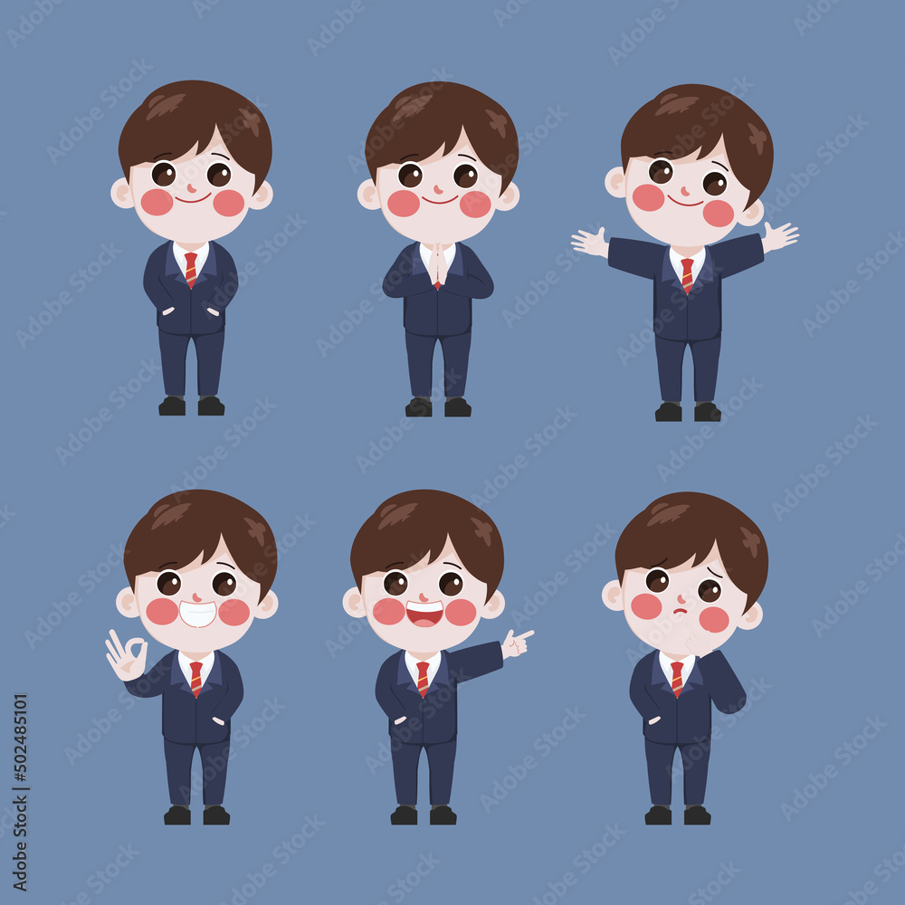 Businessman cartoon gesture pose character collection pose set vector design.