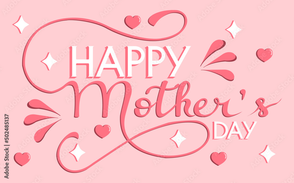 Happy Mother's Day card design with flower lettering and typography on pink background