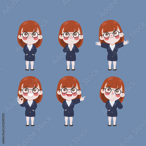 Businesswoman cartoon gesture pose character collection pose set vector design.