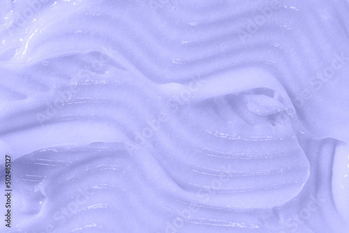 Body care balm, retinol serum, shampoo wavy texture. Hair conditioner cream background. Lilac cosmetic lotion moisturiser sample closeup. Skincare mask smear, creamy cleanser product swatch