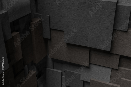 ブロック調の背景素材　Stone wall texture background. 3d rendering.	