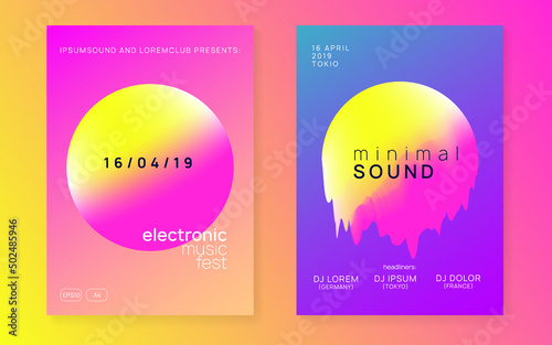 Electronic Flyer. Disco And Exhibition Shape. Modern Effect For Brochure. Jazz Dance Banner. Creative Background For Invitation Design. Pink And Yellow Electronic Flyer
