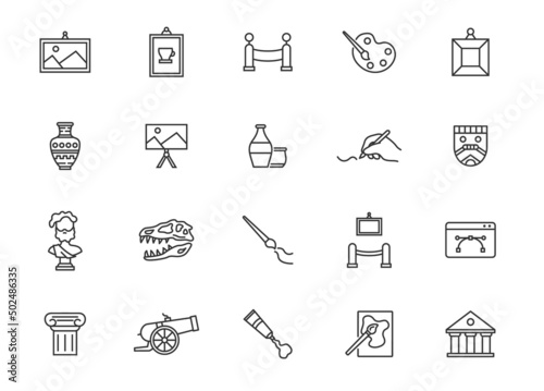 Museum line icon set. Building symbol vector theater architecture artist brush antique art icon set