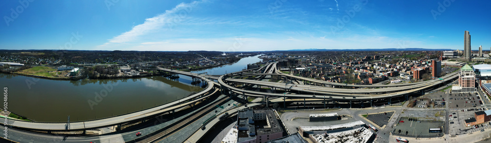 Obraz premium Aerial panorama view of Albany, New York, U. S., on fine day
