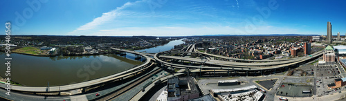 Aerial panorama view of Albany  New York  U. S.  on fine day
