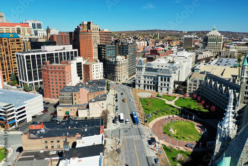 Aerial of Albany, New York, U. S., on fine day