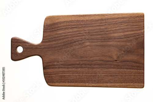 Chopping board isolated on white. Handmade walnut wood chopping board. Handmade wooden pallets.