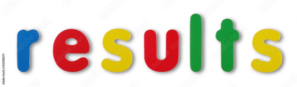Results coloured magnetic letters on white with clipping path Results coloured magnetic letters on white with clipping path