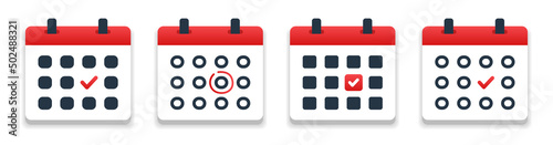 Calendar icon template in flat design. Meeting schedule symbol. Calendar with check mark icon. Appointment concept