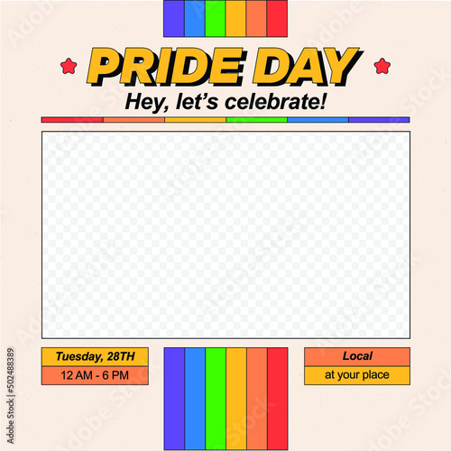 Happy Pride Month trendy instagram and other social media template. Rainbow stripes.
