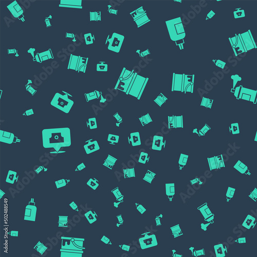 Set Paint bucket, Paint, gouache, jar, dye, Spray can nozzle cap and spray on seamless pattern. Vector