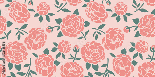 Peonies vector seamless pattern. floral background foe fabric, wallpaper, wrapping paper, scrapbooking