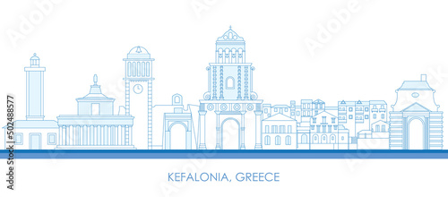 Outline Skyline panorama of Kefalonia, Cyclades Islands, Greece - vector illustration