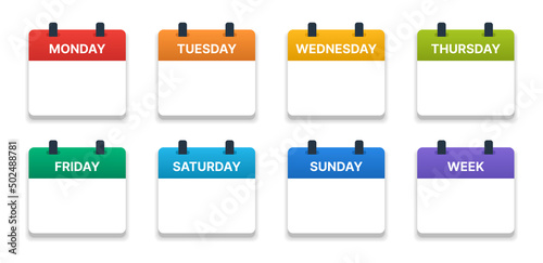 Week calendar schedule vector set in template design. photo