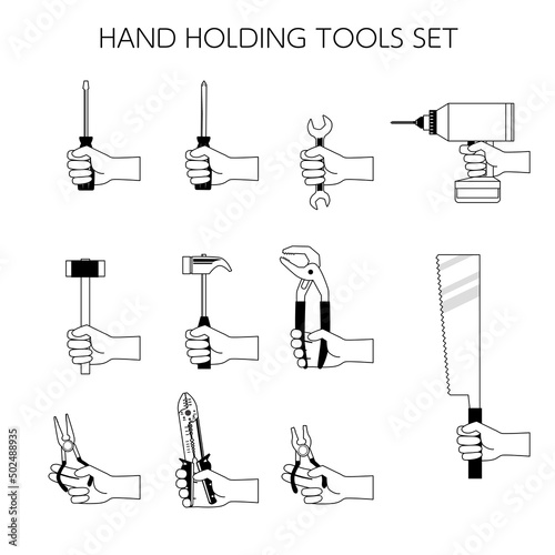 工具を持つ手のイラストセット