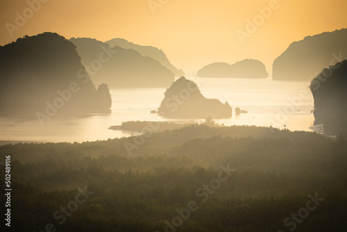 Sunrise over the panorama view at Samed-Nang Shee, Phangna, Thailand. photo