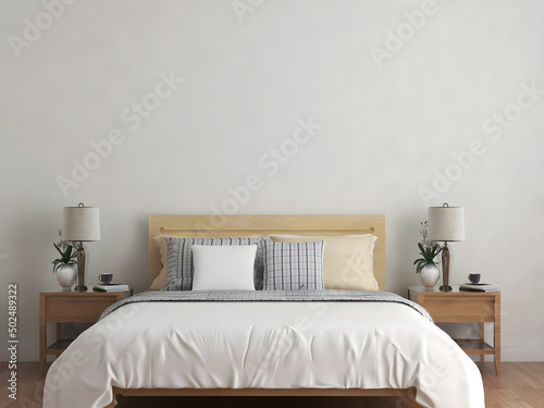 Simple bedroom interior in summer. 3d rendering. 3d illustration photo