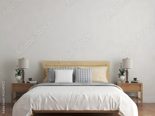 Fototapeta Naklejka Na Ścianę i Meble -  Simple bedroom interior in summer. 3d rendering. 3d illustration