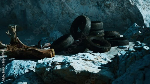 Old car tires on the beach