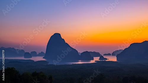 Sunrise over the panorama view at Samed-Nang Shee  Phangna  Thailand.