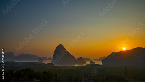 Sunrise over the panorama view at Samed-Nang Shee  Phangna  Thailand.