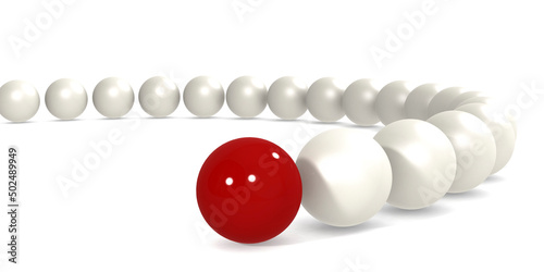 Red sphere leads the white balls. Leadership concept
