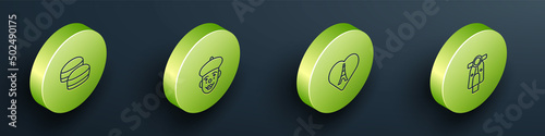 Set Isometric line Macaron cookie, French mime, Eiffel tower with heart and Scooter icon. Vector