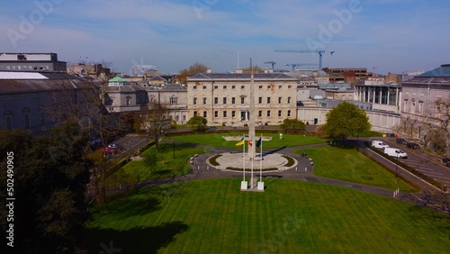 Leinster House in Dublin - the Irish Government Building from above - aerial view