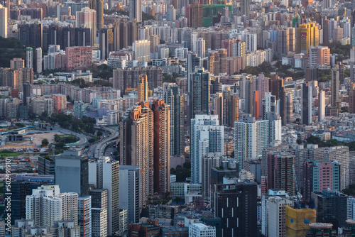 Aerial view of Hong Kong city at dusk © leeyiutung