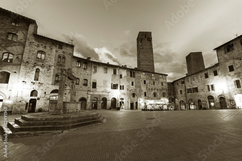 Dusk scene of Medieval Village San Gimignano in Tuscany, Italy, Europe