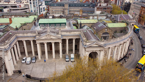 Photography Bank of Ireland in Dublin from above - aerial view by drone