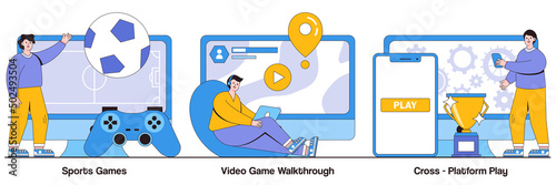 Sports Games, Video Game Walkthrough, Cross-Platform Play with People Characters Illustrations Pack