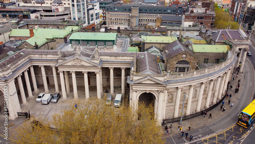 Photography Bank of Ireland in Dublin from above - aerial view by drone